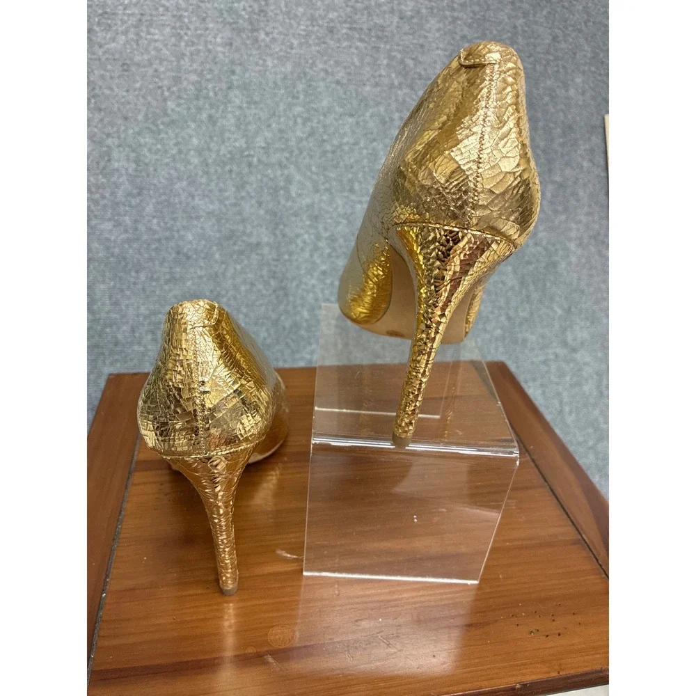 Jessica Simpson Nolita Gold Metallic Snakeskin Embossed Pointed Toe Pumps 8.5B
